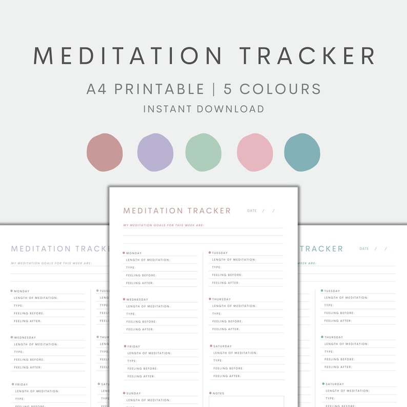 meditation tracker printable, meditation planner printable, printable tracker, printable meditation tracker, wellness tracker, mindfulness tracker, mindfulness printable, printable mindfulness planner