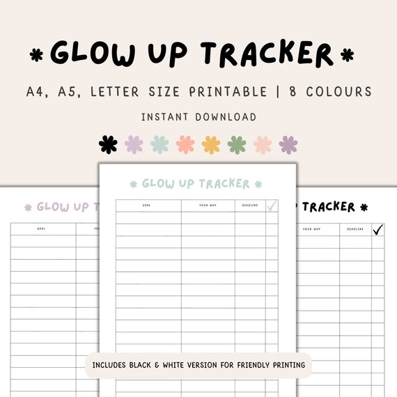 Glow Up Goal Tracker Printable, Glow Up Planner Printable, Goal Planner, Life Tracker, Life Planner, Instant Download PDF