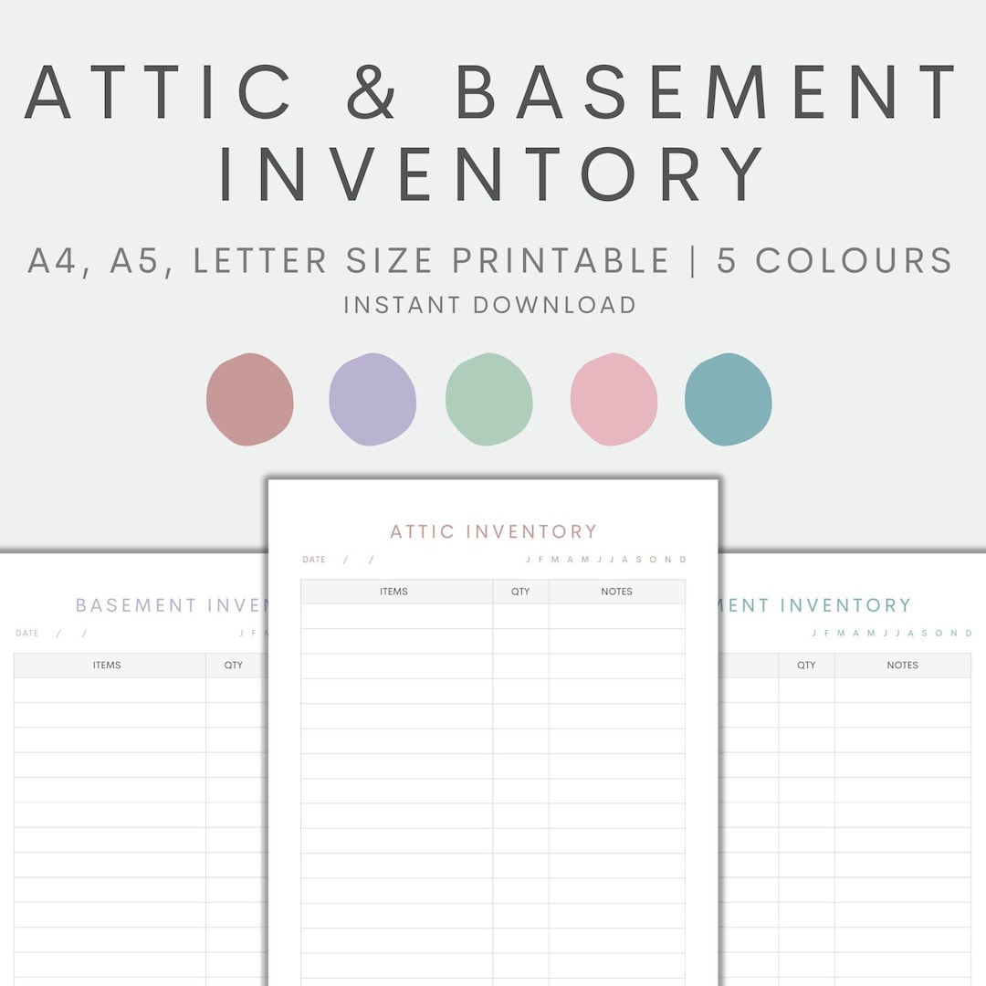 Attic Inventory Printable, Basement Inventory Printable, Household ...