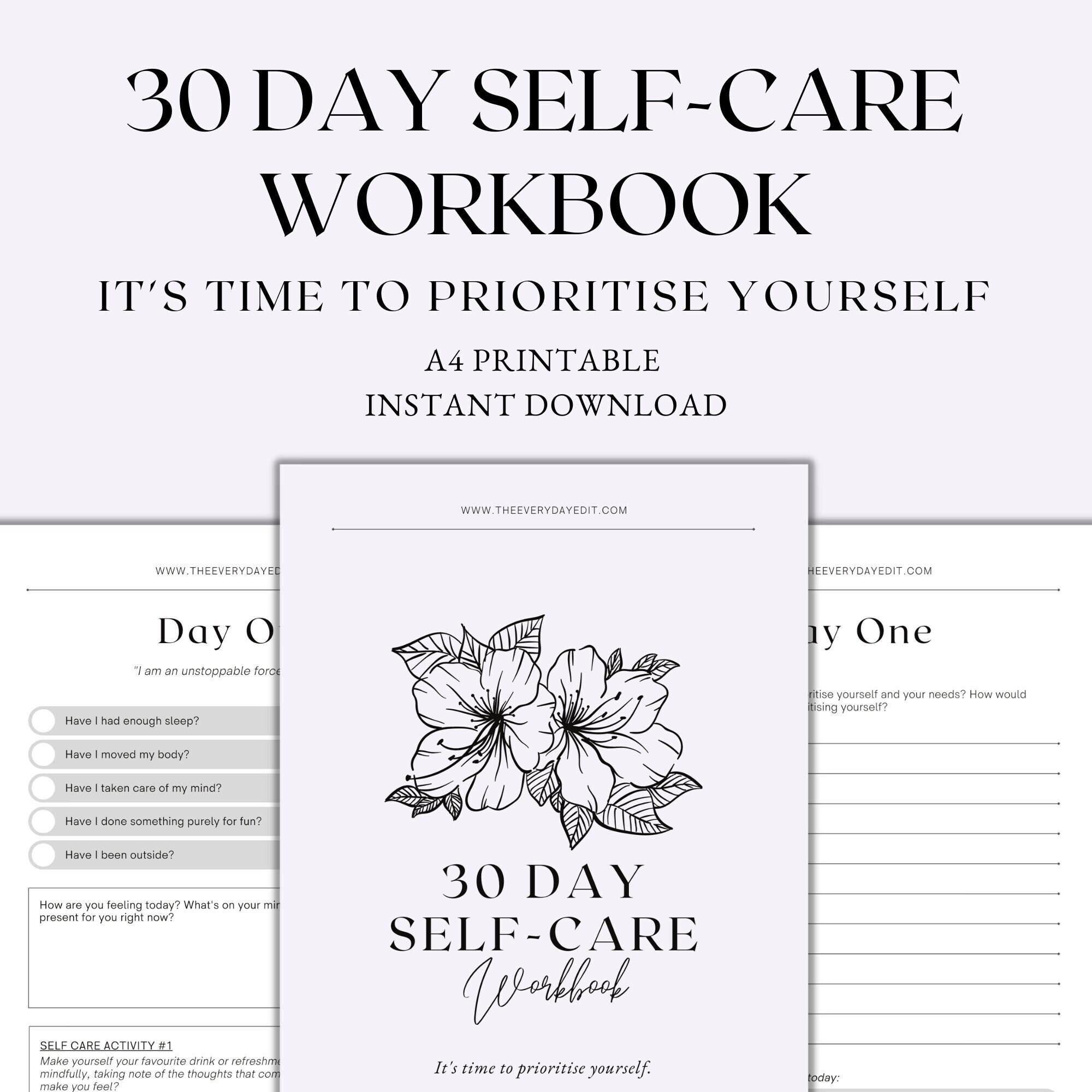 30 Day Self Care Workbook Printable, Self Care Planner Printable, Self ...
