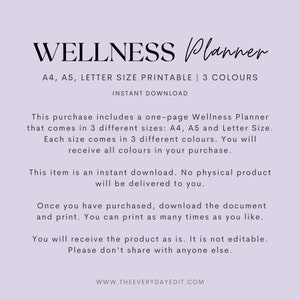 printable wellness planner, printable wellness tracker, printable health planner, printable health tracker, minimalist planner printable, minimal planner, purple planner, daily planner, daily wellness planner