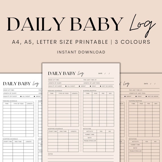 Daily Baby Log Printable, Newborn Tracker, Daily Planner, Baby Tracker Printable, Babysitter Log, Nanny Log, Instant Download PDF