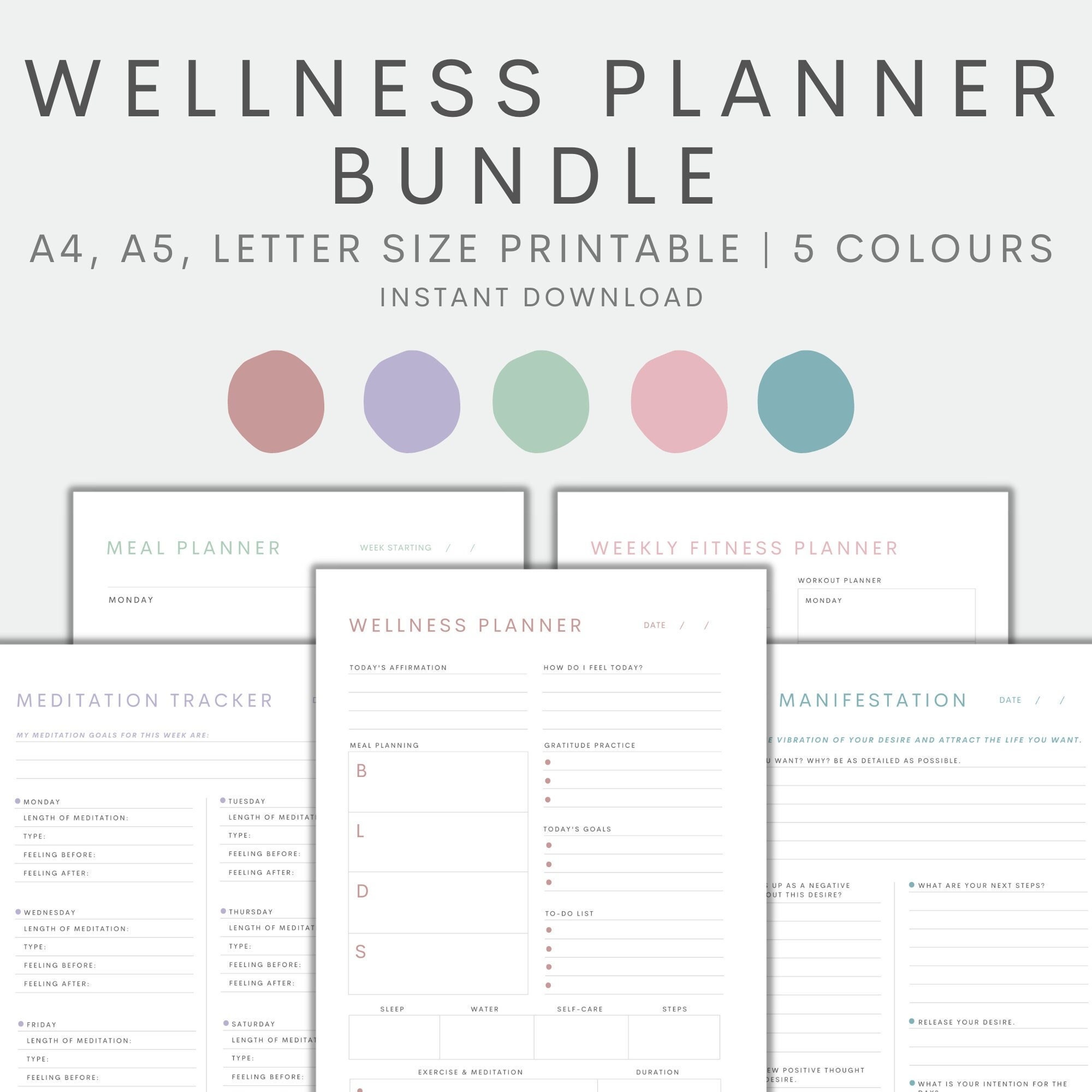 Fitness Planner Printable Bundle - Wellness Printables