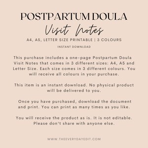 Postpartum Doula Visit Notes Printable, Postpartum Doula Planner ...