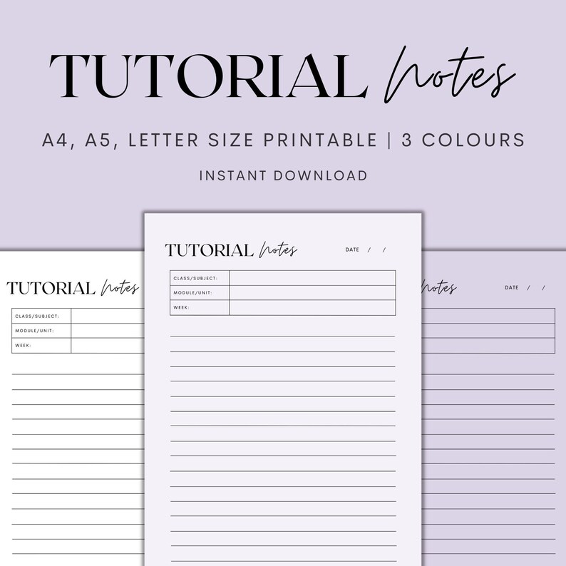 Tutorial Notes Tracker Printable, College Tutorial Notes, Lined Note ...