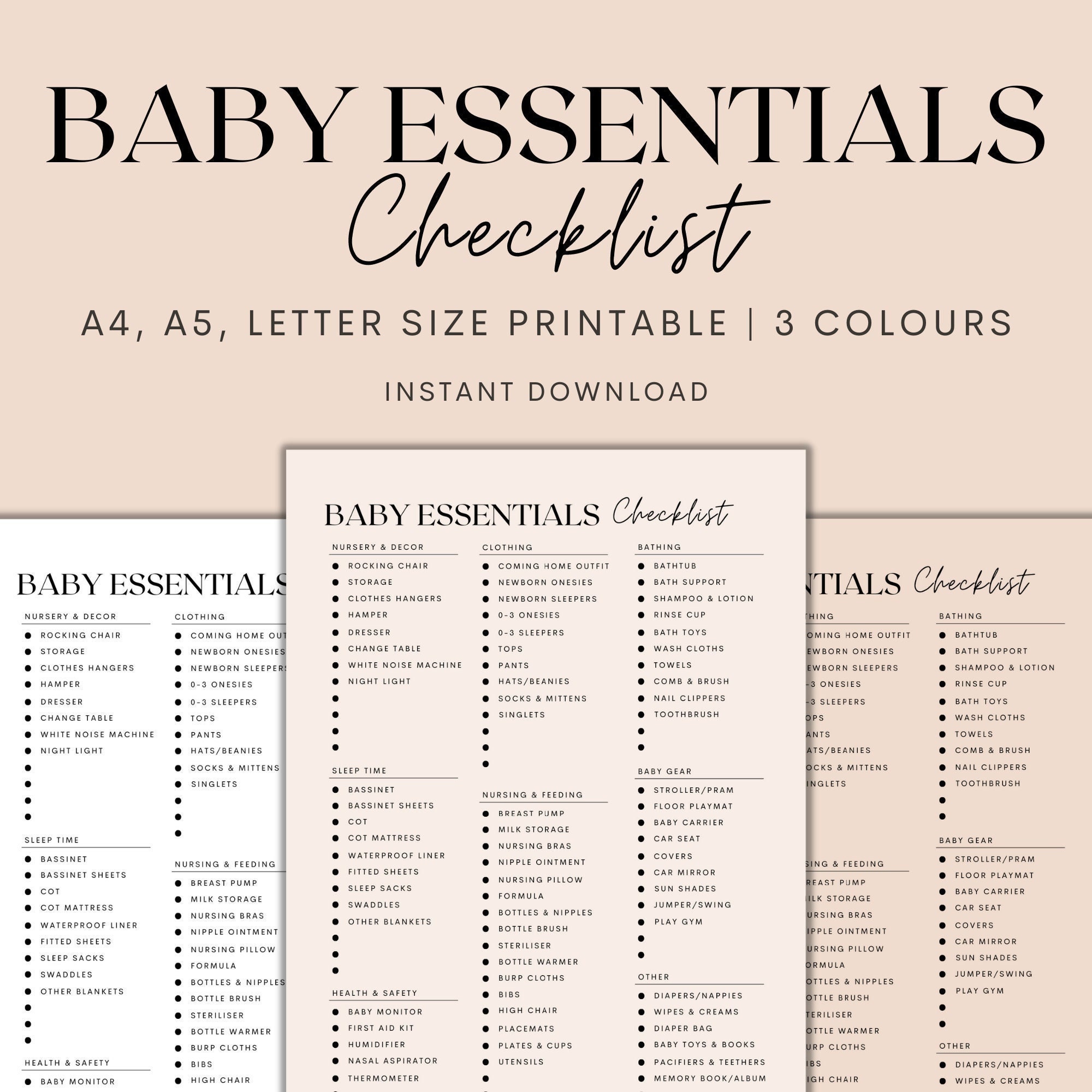 Baby Essentials Checklist Printable, Newborn Checklist, Nursery Checklist,  Baby Registry Checklist, Instant Download PDF 