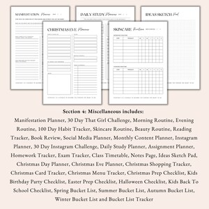 manifestation planner, morning routine, evening routine, habit tracker, skincare routine, beauty routine, reading tracker, Christmas planner, autumn bucket list, kids birthday party checklist, easter prep checklist, content planner