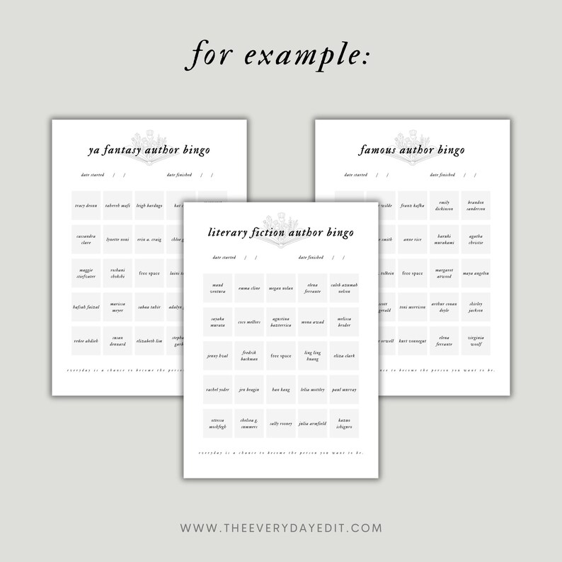 author bingo, fantasy bingo, fantasy book bingo, literary fiction author bingo, fantasy author bingo, famous author bingo, female author bingo