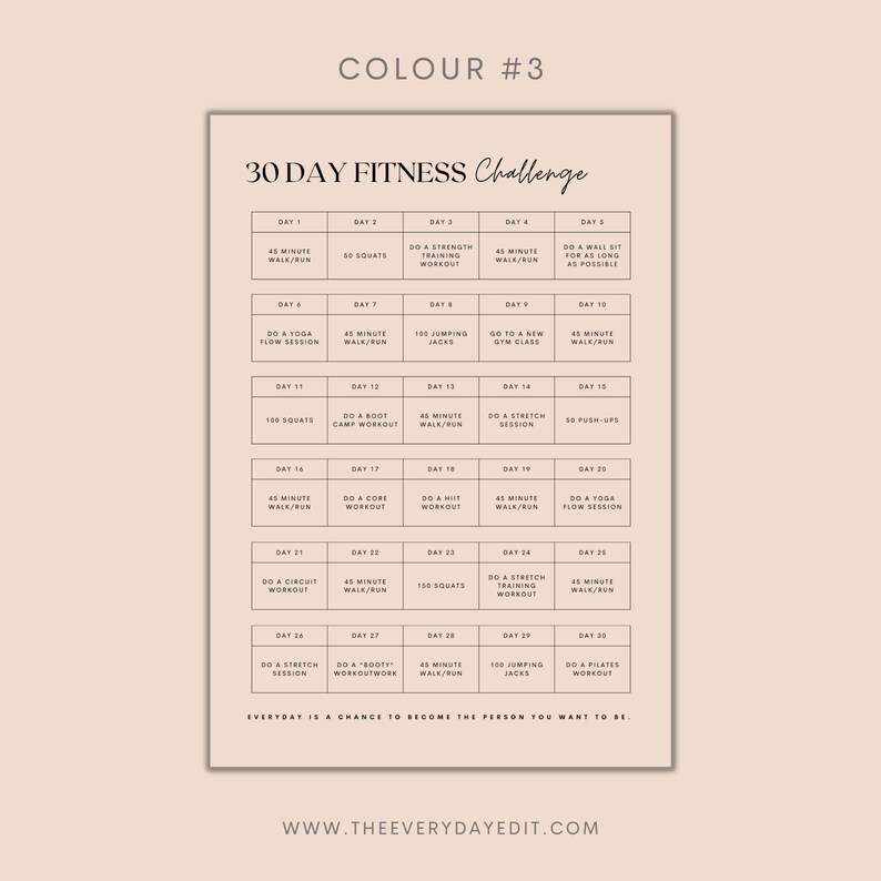 30 Day Fitness Challenge Printable 30 Day Challenge 30 Day - Etsy