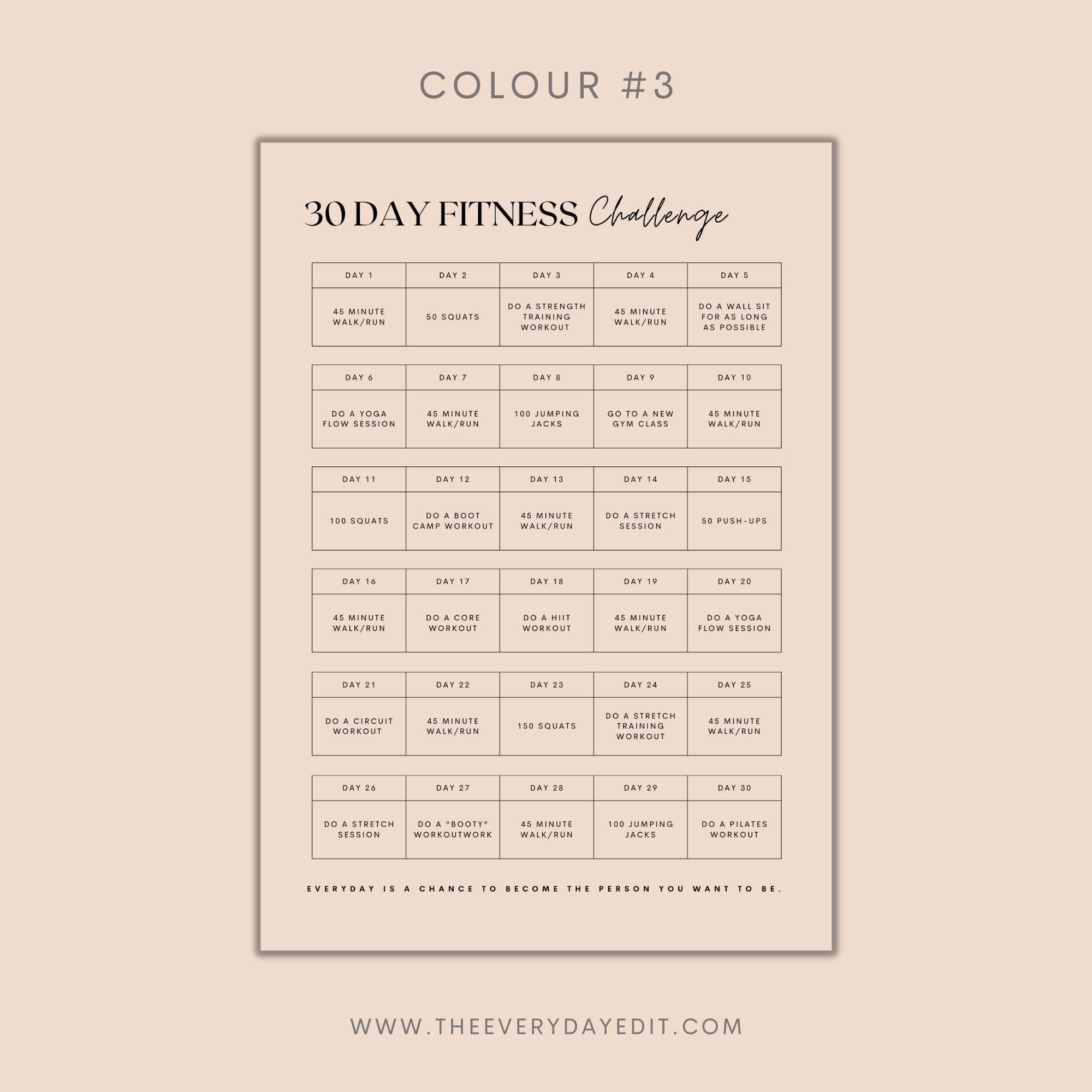 30 Day Fitness Challenge Printable, 30 Day Challenge, 30 Day Tracker ...