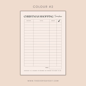 christmas shopping tracker printable