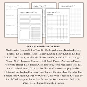 manifestation planner, that girl challenge, morning routine, evening routine, habit tracker, skincare routine, beauty routine, reading tracker, book review, social media planner, content planner, study planner, christmas planner, bucket list