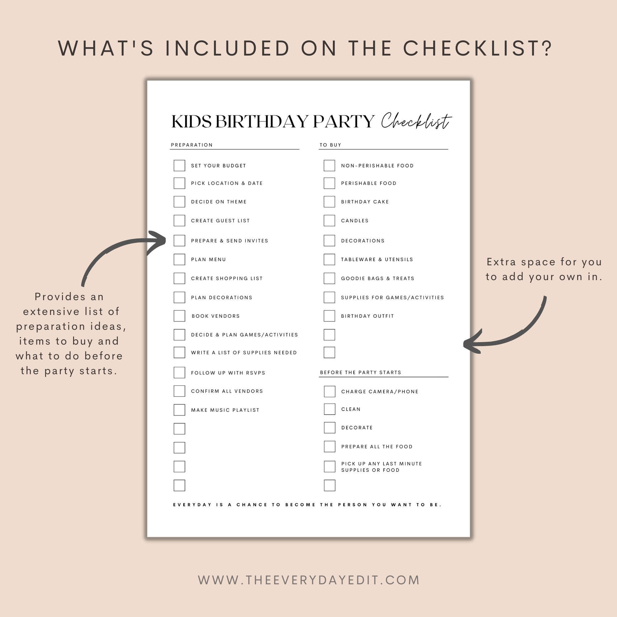 Kids Birthday Party Checklist Printable Kids Party Planner - Etsy