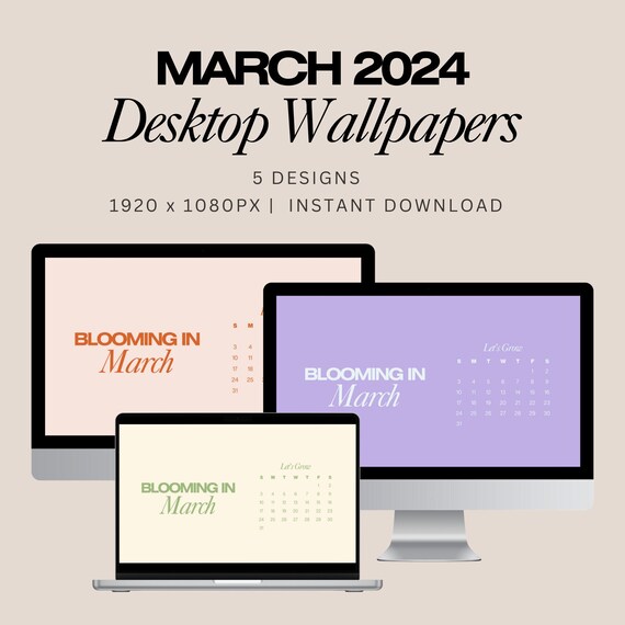 March 2024 Desktop Wallpaper, 2024 Calendar Desktop Background, Aesthetic Desktop  Wallpaper, Computer Wallpaper, Instant Download - Etsy