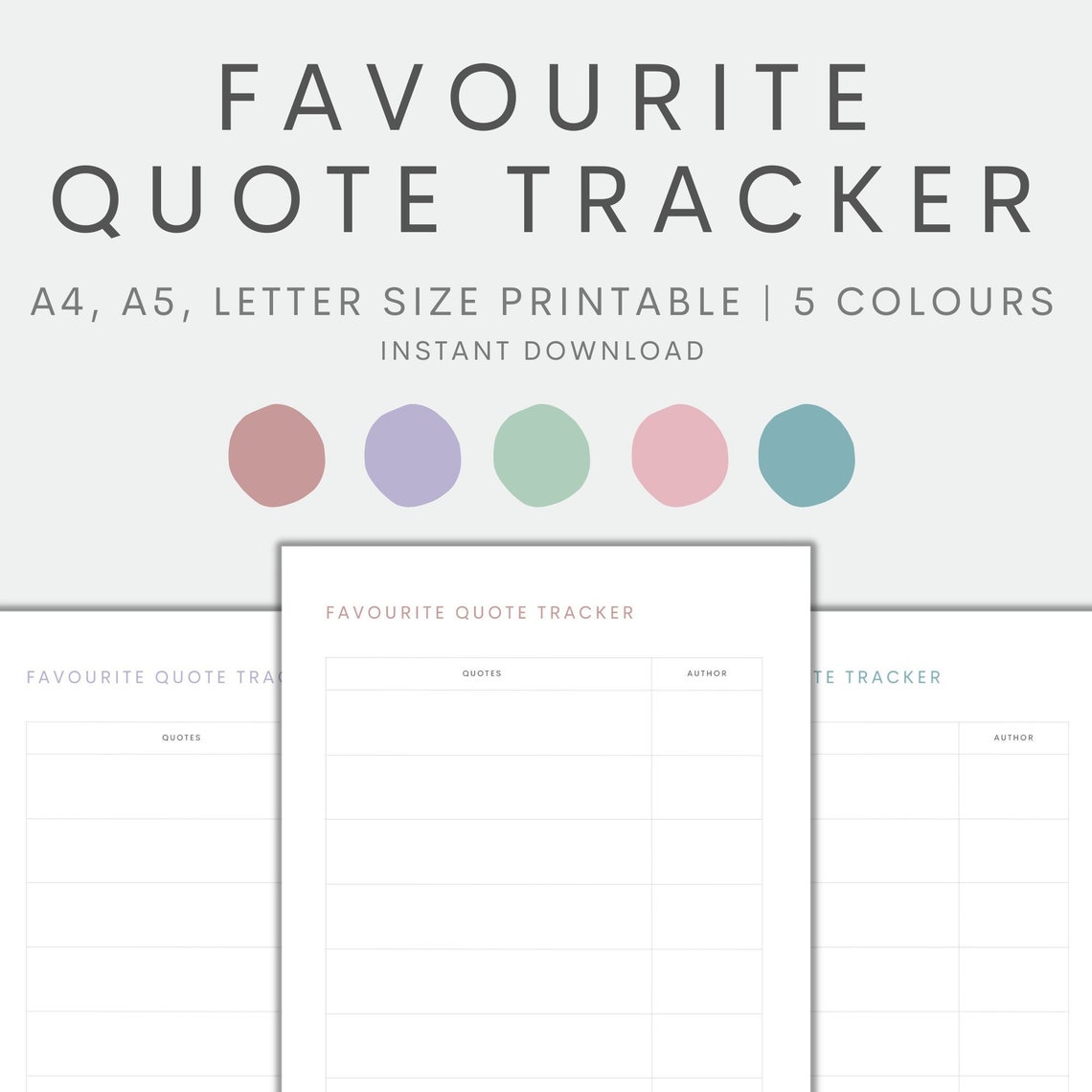 Favourite Quote Tracker Printable, Quote Journal Printable