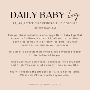 printable daily baby log, printable daily planner, printable baby planner, baby tracker, newborn tracker, new mom planner, new mom tracker, pink planner, blush planner, feminine planner, girly planner