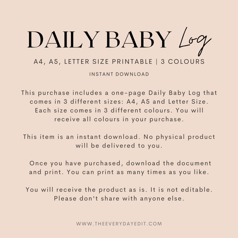 printable daily baby log, printable daily planner, printable baby planner, baby tracker, newborn tracker, new mom planner, new mom tracker, pink planner, blush planner, feminine planner, girly planner