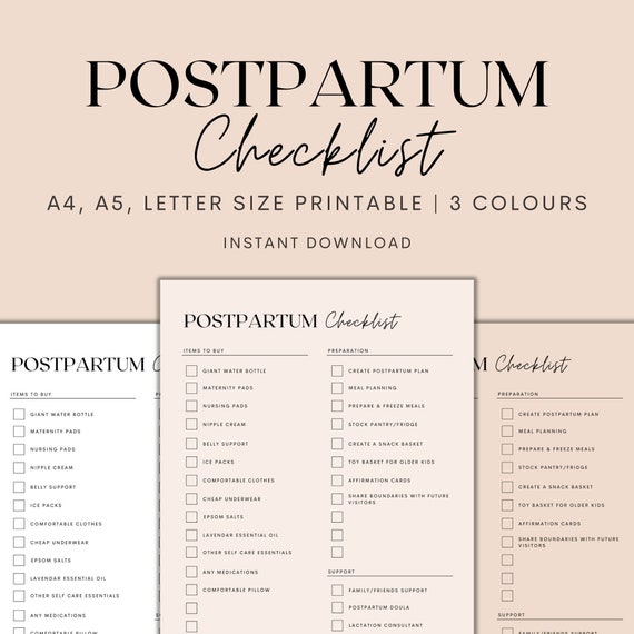 Postpartum Checklist Printable, Postpartum Planner Printable, Pregnancy Planner, New Mom Planner, Baby Essentials, Instant Download PDF