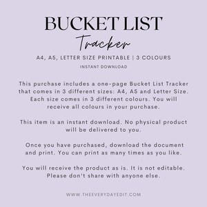 bucket list tracker printable, bucket list planner printable, printable planner insert, printable bucket list template, to do list template, bucket to do list, purple planner, purple tracker, feminine planner, feminine tracker