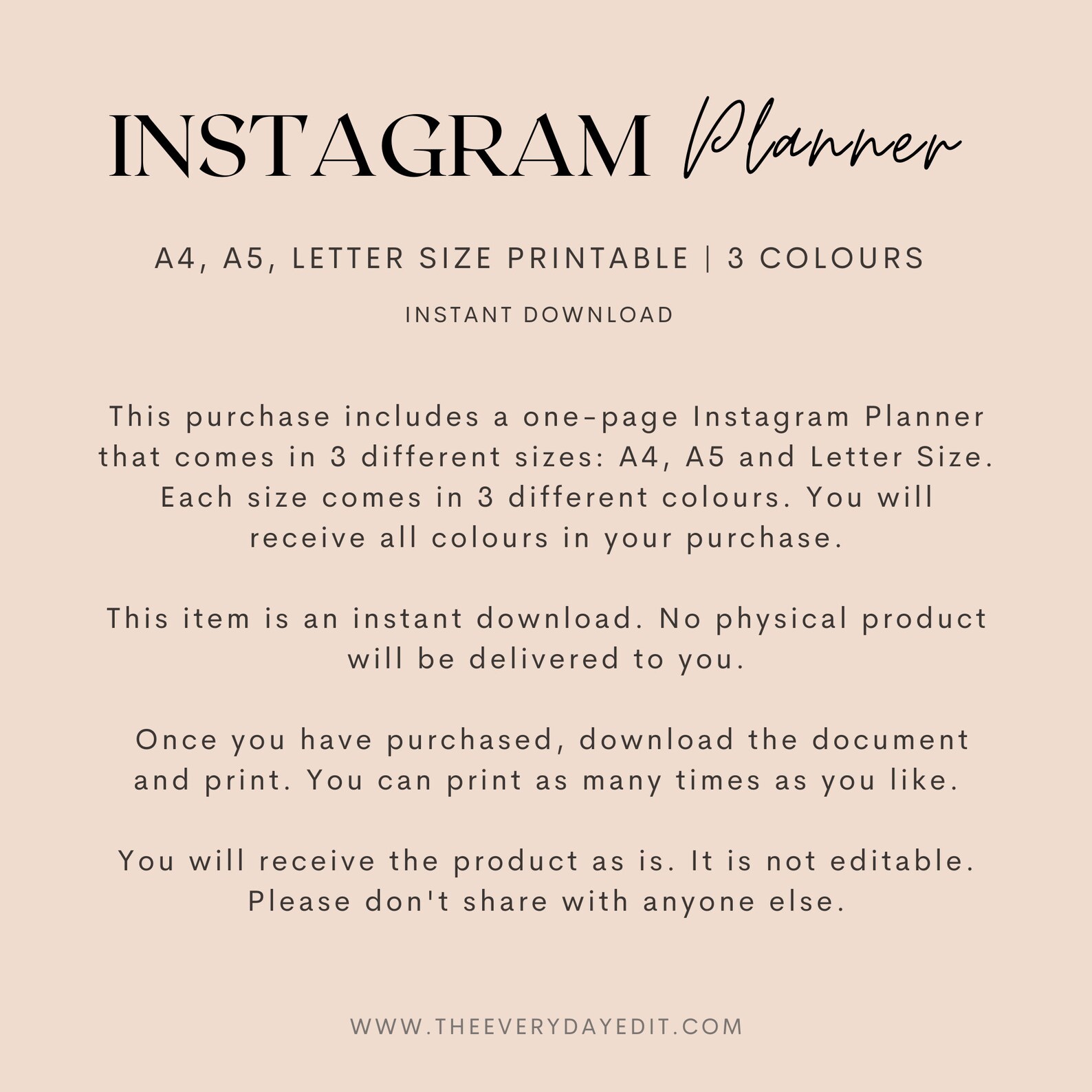 Instagram Planner Printable Instagram Content Planner Social | Etsy