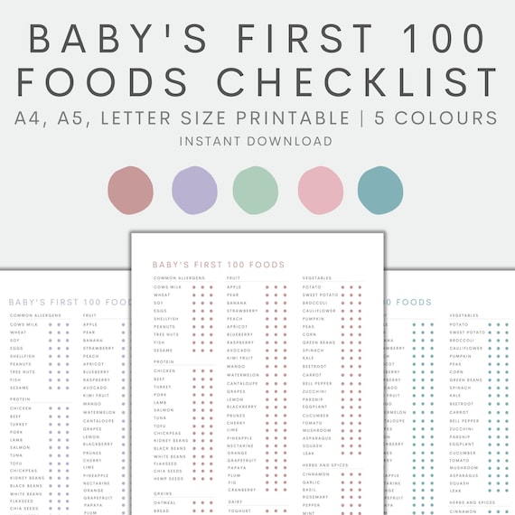 Baby Food Tracker Printable Baby's First Food Checklist