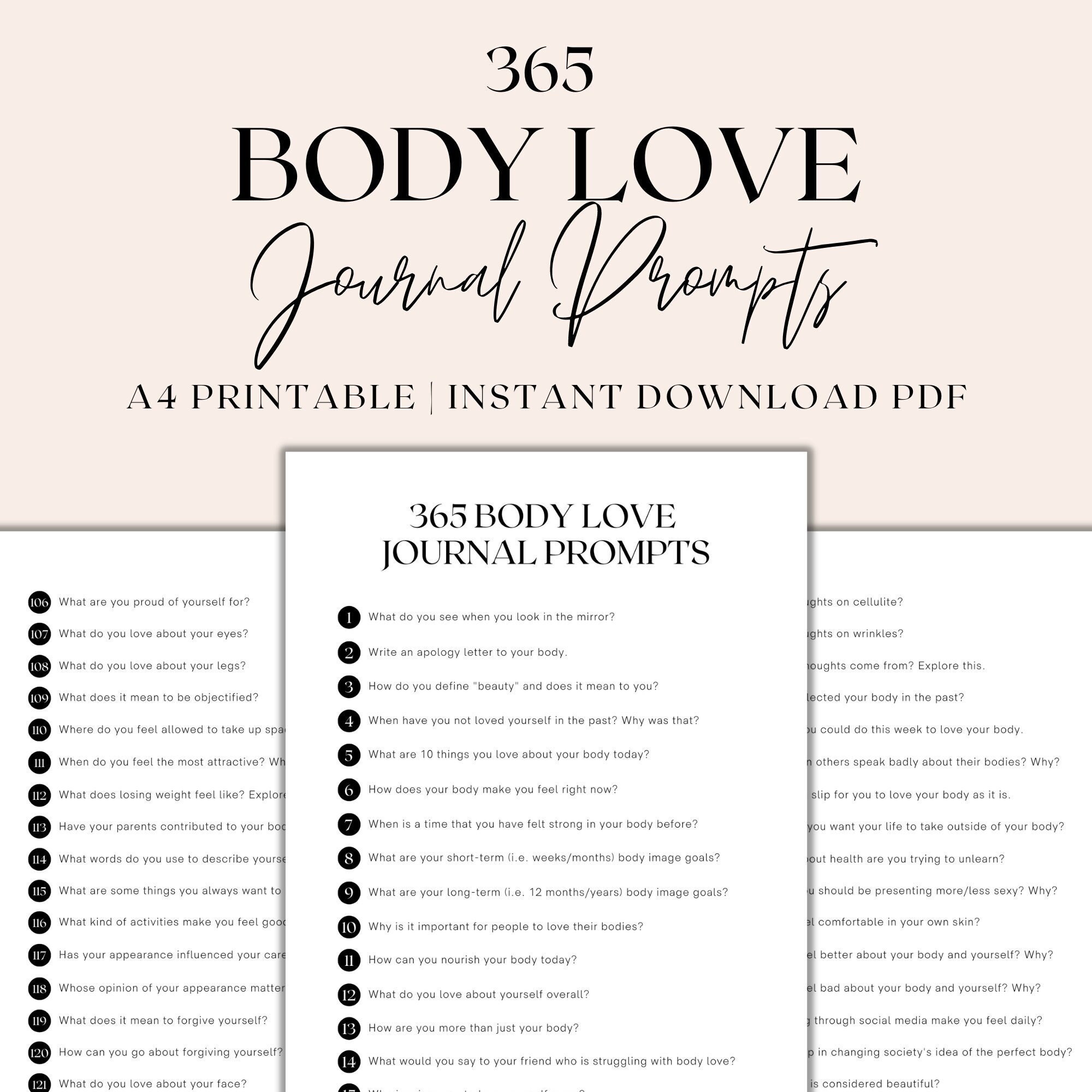 365 Body Love Journal Prompts Printable, Body Positivity Journaling ...