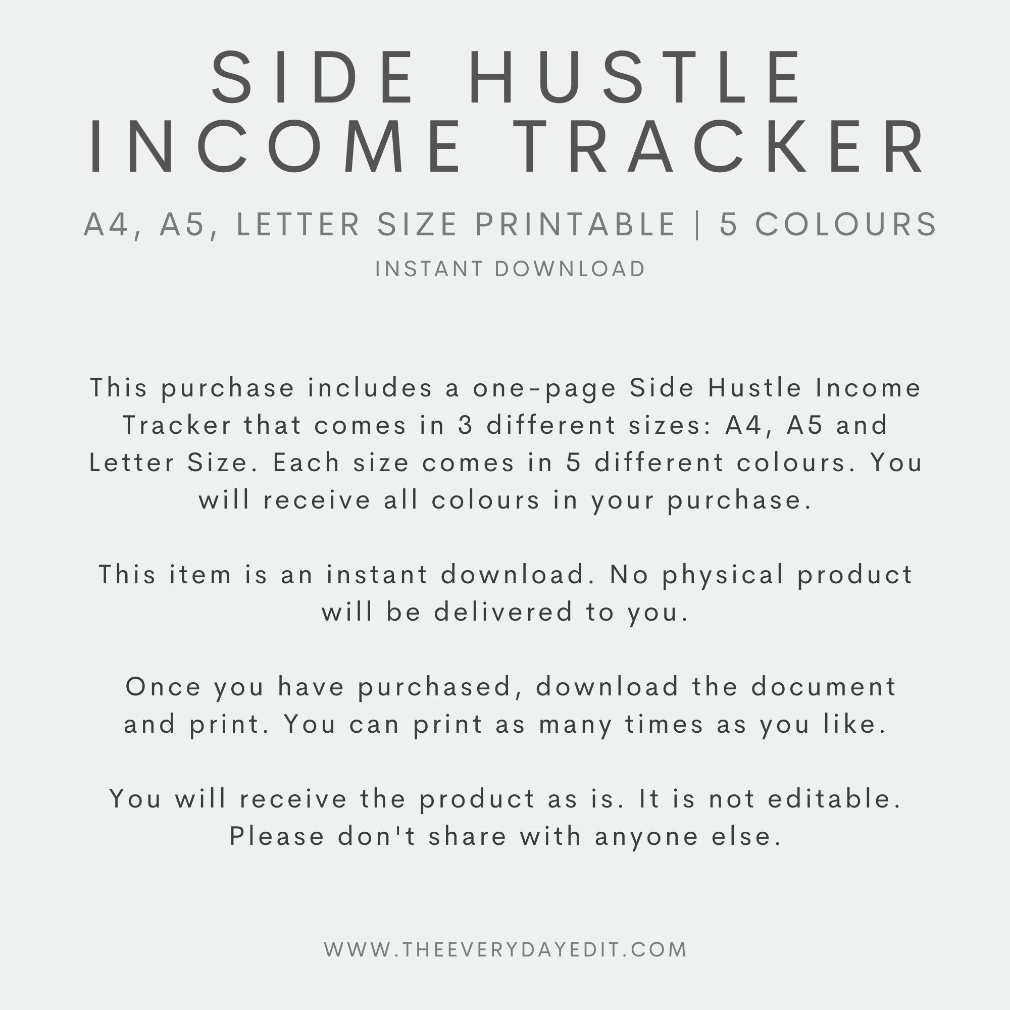 Side Hustle Income Tracker Printable, Small Business Income Sheet ...