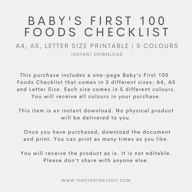 baby's first 100 foods checklist printable, baby food tracker printable