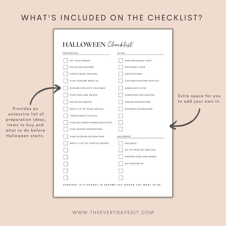 Halloween Checklist Printable, Halloween Party, Halloween Planner ...
