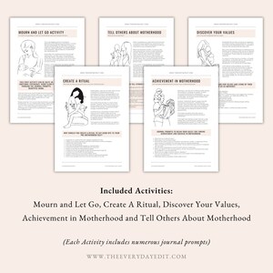 matrescence workbook, motherhood workbook, matrescence activities, achievement in motherhood, discover your values, motherhood journal prompts, matrescence journal prompts, matrescence journaling prompts