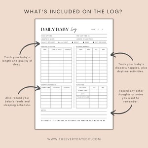 minimalist planner printable, minimal planner, baby tracker, baby log, daily log, newborn planner, newborn tracker, new mom planner, new mom tracker, new mum tracker, new mum planner, daily baby log