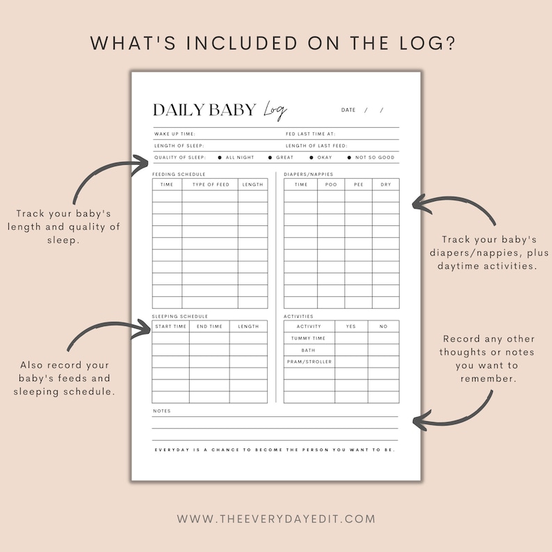 minimalist planner printable, minimal planner, baby tracker, baby log, daily log, newborn planner, newborn tracker, new mom planner, new mom tracker, new mum tracker, new mum planner, daily baby log