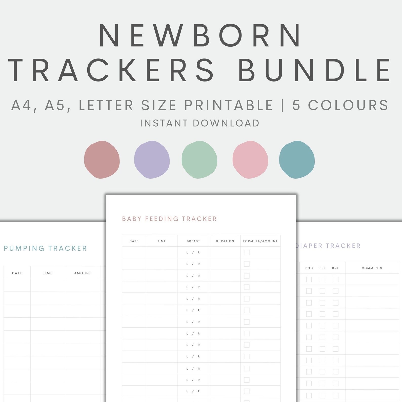 Newborn Tracker Bundle Printable, Newborn Planning Kit, Baby Tracker, Baby Planner Printable, A4