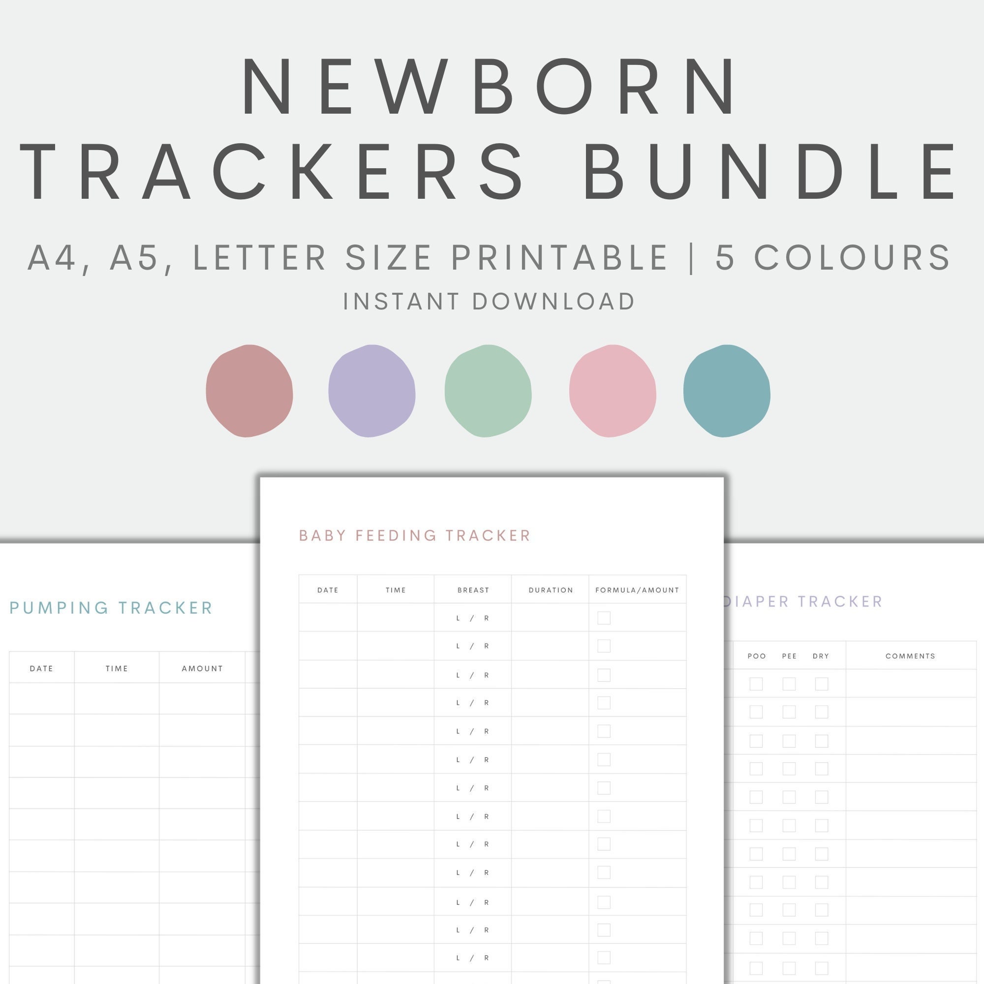 Newborn Tracker Bundle Printable, Newborn Planning Kit, Baby Tracker, Baby Planner Printable, A4