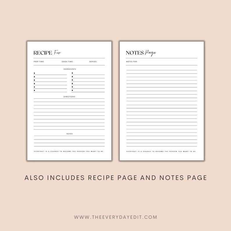 recipe page printable, printable recipe template, notes page, notes paper, recipe notes paper, lined notes paper printable, lined notes page printable, recipe kit printable, recipe book diver pages, recipe book binder pages