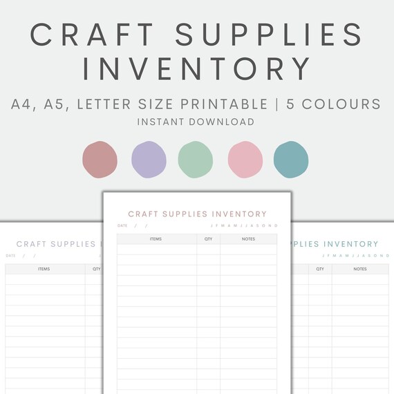 Craft Supplies Inventory Printable Inventory Chart Printable Etsy