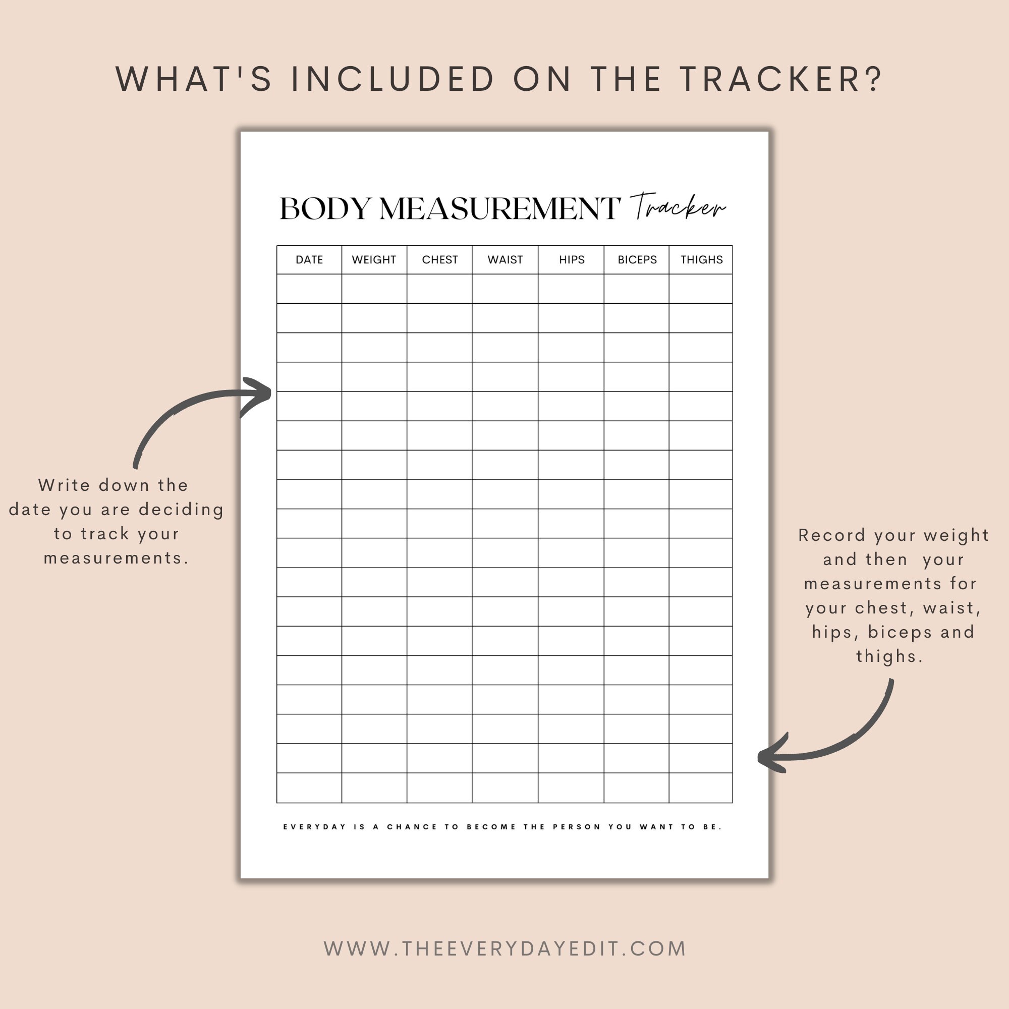 Body Measurement Tracker Printable, Weight Loss Tracker, Body Progress ...