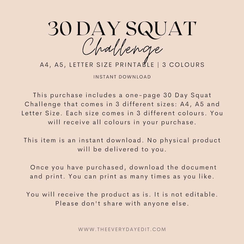 30 Day Squat Challenge Printable, 30 Day Challenge, 30 Day Tracker ...