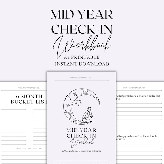 Mid Year Check In Workbook, Life Audit Workbook, Self Discovery Journal Prompts, Shadow Work, Goal Setting Planner, Instant Download PDF A4