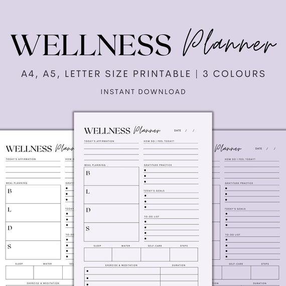 Wellness Planner Printable, Wellness Tracker, Health Planner, Health Tracker, Minimalist Planner, Instant Download PDF