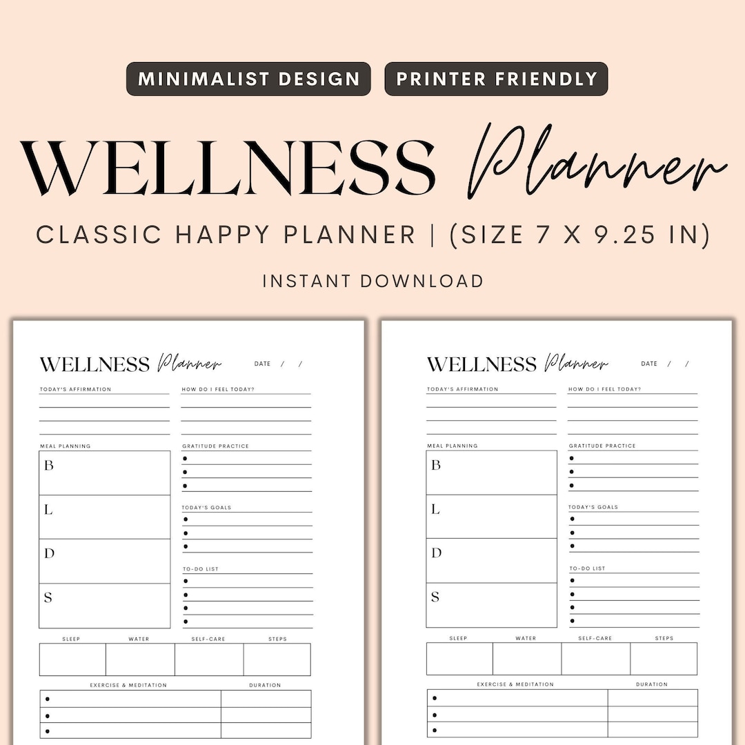 Classic Happy Planner Printable, Wellness Planner Printable, Planner ...