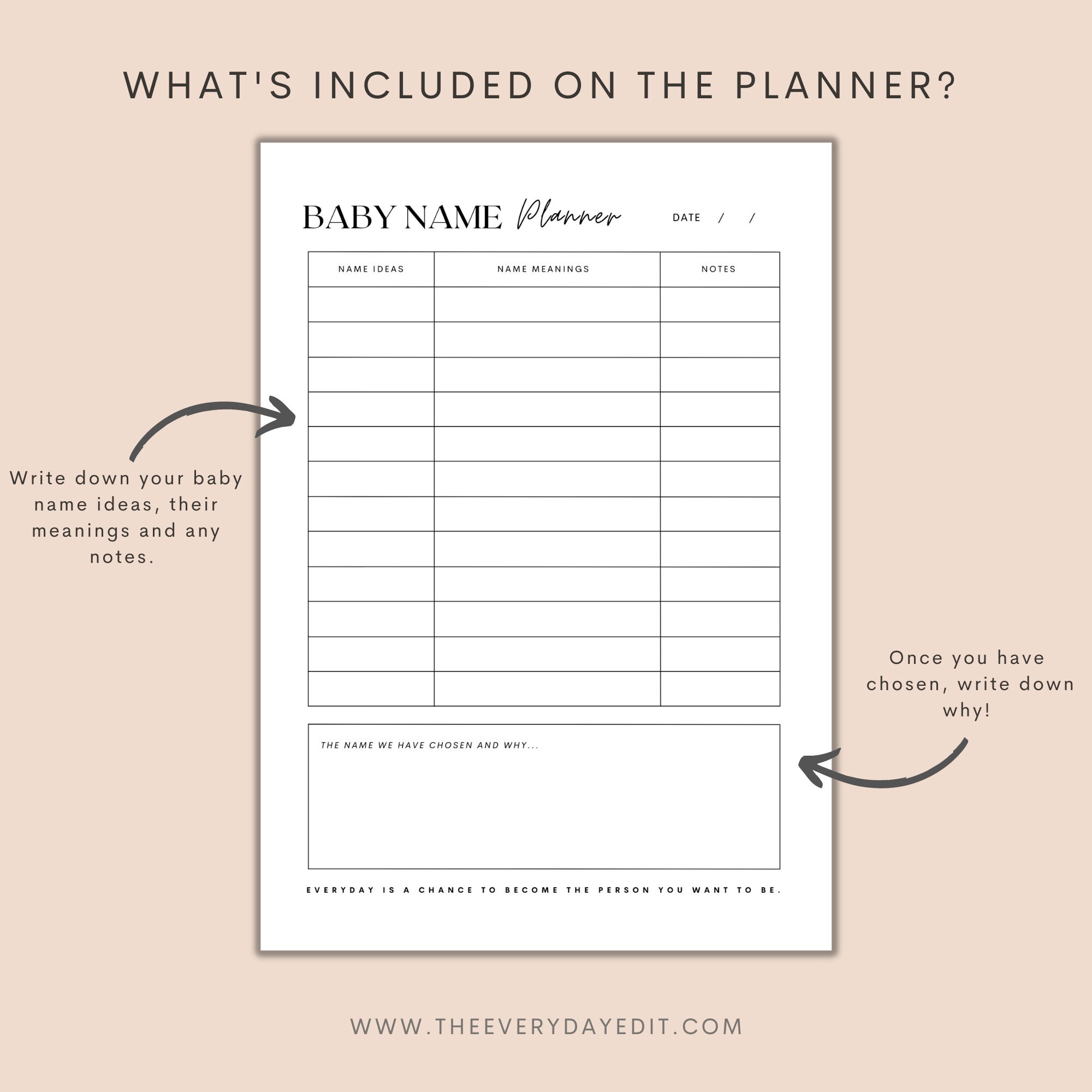 Baby name planner printable baby name tracker baby name ideas
