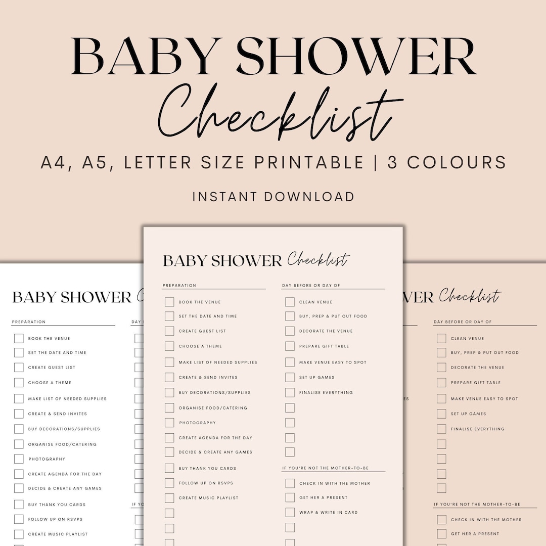 Shower List Baby Shower Checklist Printable, Baby Shower Planner Printable, Party ...