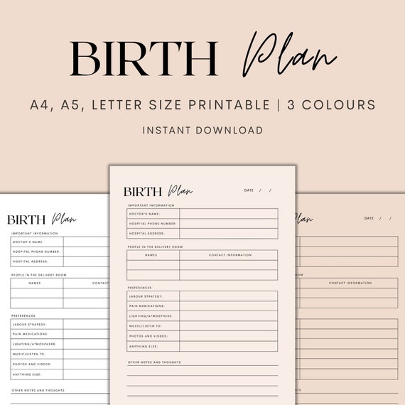 Birth Plan Printable Labour Planner Printable Pregnancy | Etsy