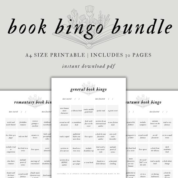Book Bingo Printable, Book Challenge, Reading Bingo, Reader Bingo, Reading Challenge, Reading Planner, Book Lover, Instant Download PDF