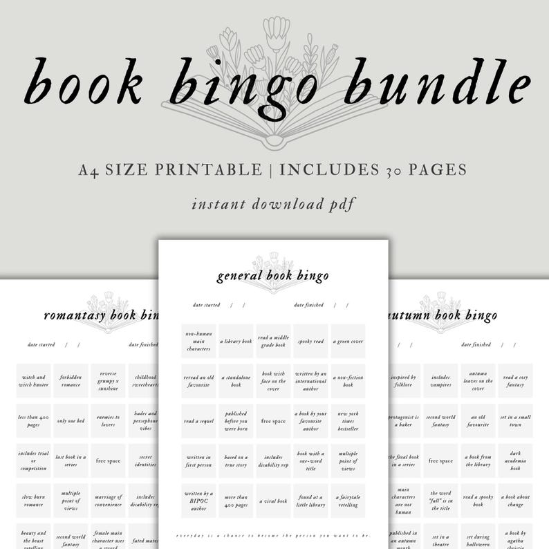 book bingo printable, book bingo bundle, book planner, book challenge, book bingo card, reading challenge, reading bingo, reader bingo, reader challenge, 30 day reading challenge, 30 day book challenge, book planner, reader planner