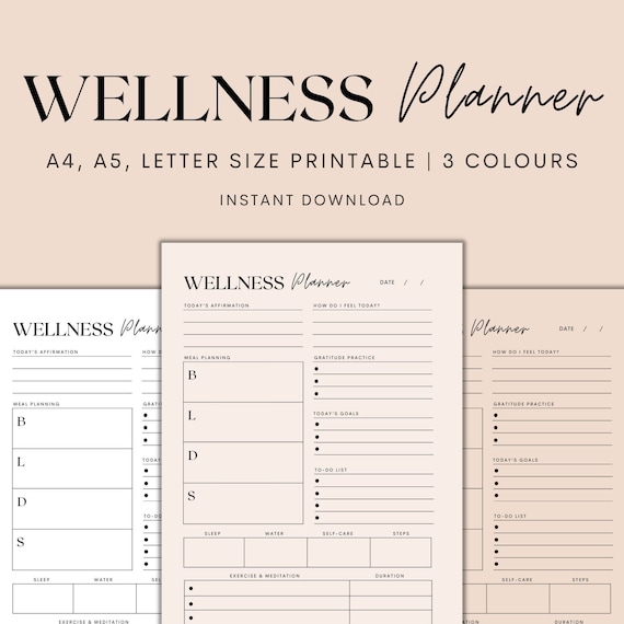 Wellness Planner Printable, Wellness Tracker Printable, Health Planner, Minimalist Planner, Health Tracker, Instant Download PDF