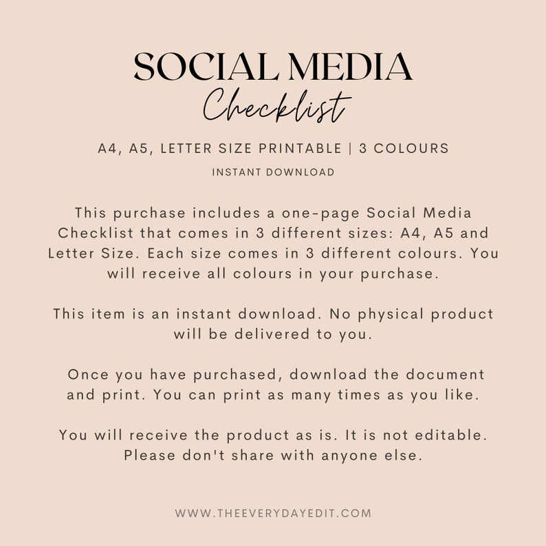 printable social media checklist, social media planner, social media tracker printable, content planner printable, content creator planner, content tracker, blog post planner, blogging planner, blogger planner, instagram checklist, blog checklist