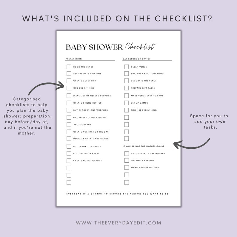 Baby Shower Checklist Printable, Baby Shower Planner Printable, Baby Shower Event Planning