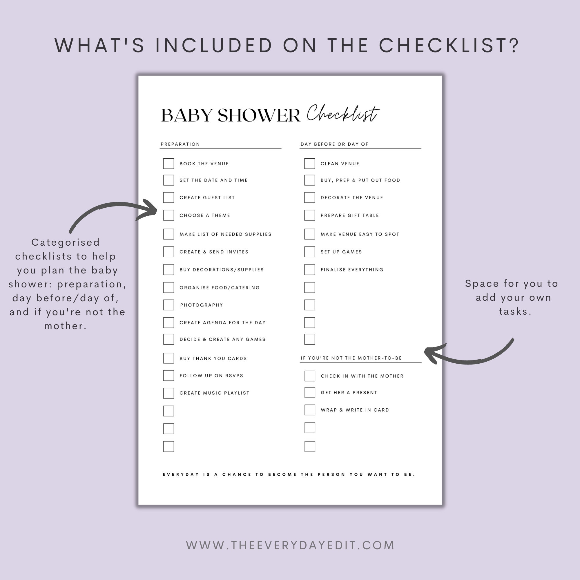 Baby Shower Checklist Printable, Baby Shower Planner Printable, Baby